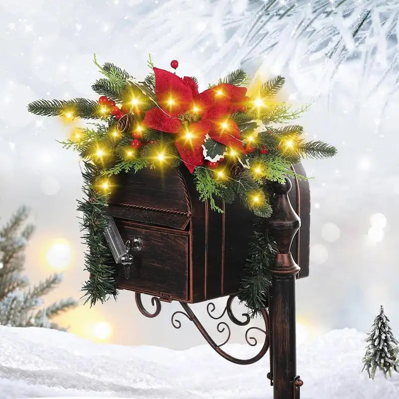 Christmas Mailbox Swag With Lights Glowing Christmas Swag Garland Christmas Swag Decorations With Light Garland Christmas Decor