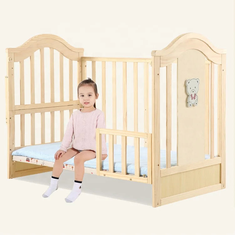 New Baby Cribs  Bed  Cot Adjustable Wheels Shaking Table Kid's  Bedroom Furniture Pine Wood Natural Unpainted Solid