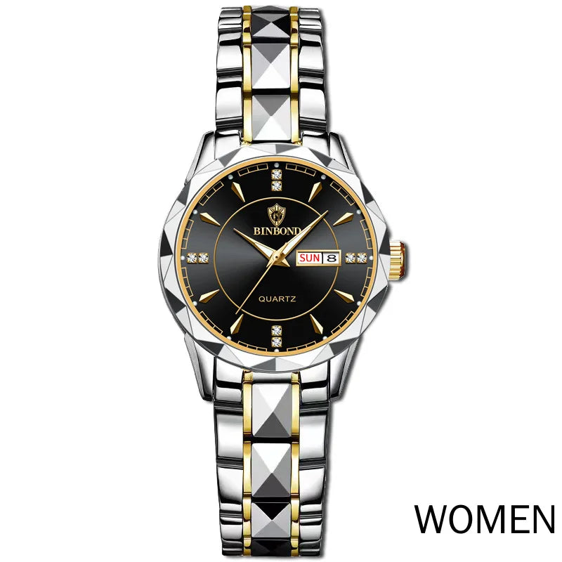 Women Business Casual Fashion Waterproof Full Steel Quartz Watches for Female Sports Date Week Clock Ladies Gold