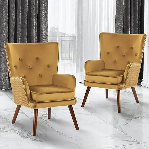 Velvet Accent Chair Set of 2, Modern Wingback Armchair with High-Back,Accent Club Arm Chair (Green),Living Room Chairs