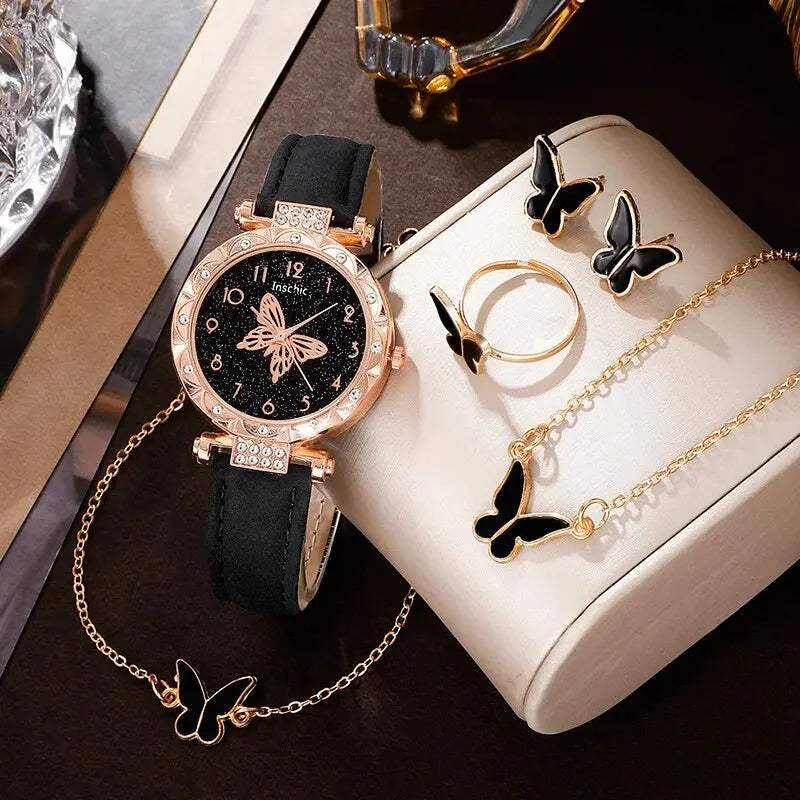 6pcs Set Women Watches Luxury Female Clock Quartz Wristwatch Diamond Fashion Ladies Wrist Watch Reloj Mujer Relogio Feminino