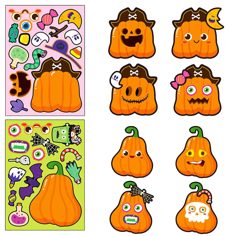 Make A Face Halloween Pumpkin Stickers Sheets for Kids Toddlers Children DIY Decorating Toys Party Games Stickers Puzzle Jigsaw