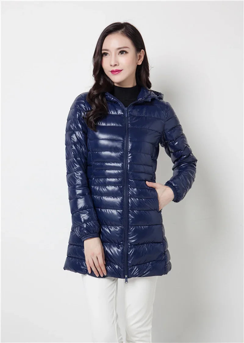 Plus Size Down Jacket 2024 New Arrivals Women Hooded Ultra Light Down Jacket Korean Slim Fit Female Puffer Down Coats