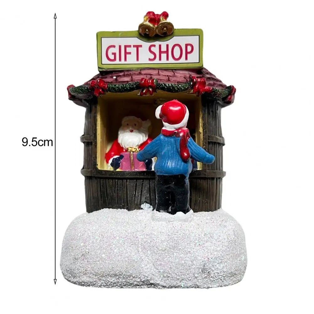 Mini Light-up Christmas Shop with Santa Christmas Winter Village House Ornaments Resin Desktop Figurine Holiday Home Decor