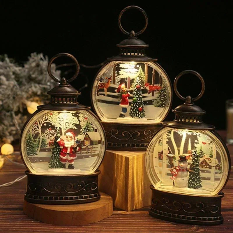 2024 New Lighted Christmas Snow Globe Lantern Battery Operated LED Night Light with Hook Christmas Tree Ornaments Gift Ideas