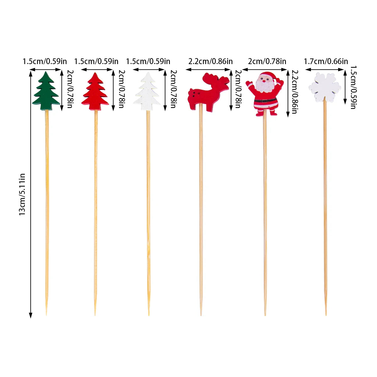 50pcs Christmas Disposable Bamboo Picks Santa Claus Fruit Fork Cocktail Picks Christmas Tree Snowflake Dessert Toothpick Skewers