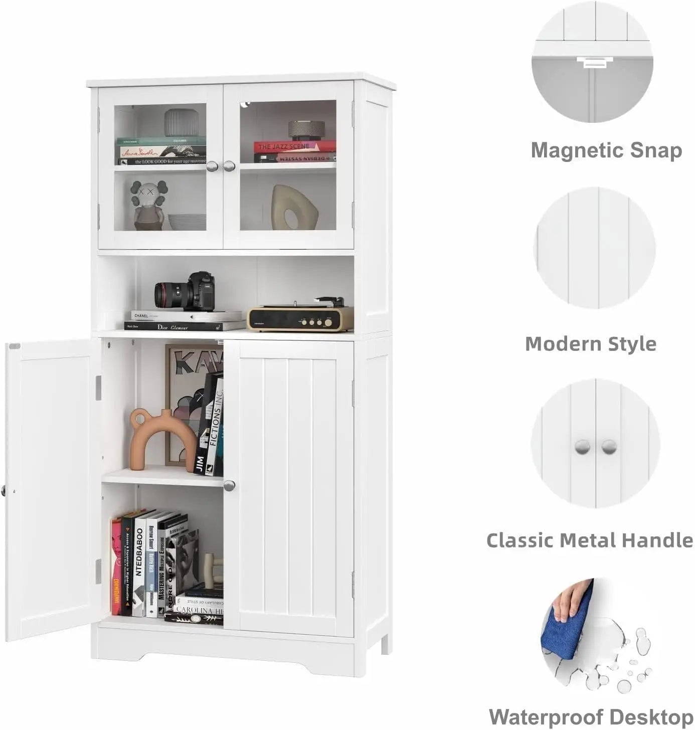 Cabinet, Bathroom Floor Storage Cabinet with Open Shelf & Doors, Kitchen Cupboard, 23.6 x 11.8 x 50.4 Inches