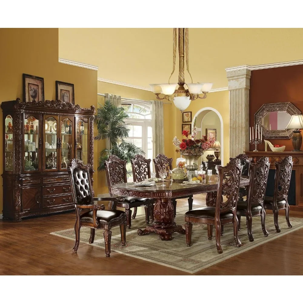 9 pc Formal Dining Table Set Include 1 Dining Table,6 Side Chairs and 2 Arm Chairs,8-Person Solid Wood Extendable Dining Set