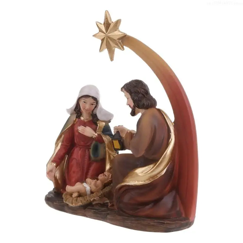 Holy Family Statue Christmas Nativity Set Religious Figurine with Star Resin Ornament Gifts Home Decor Resin Material R7UB