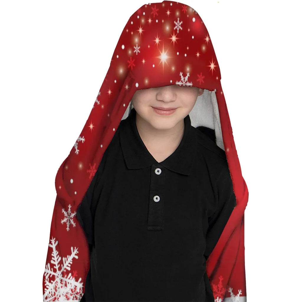 Snowflake Red Blanket Hoodie Sherpa Blanket for Kids Youngsters Fleece  Wearable Warm