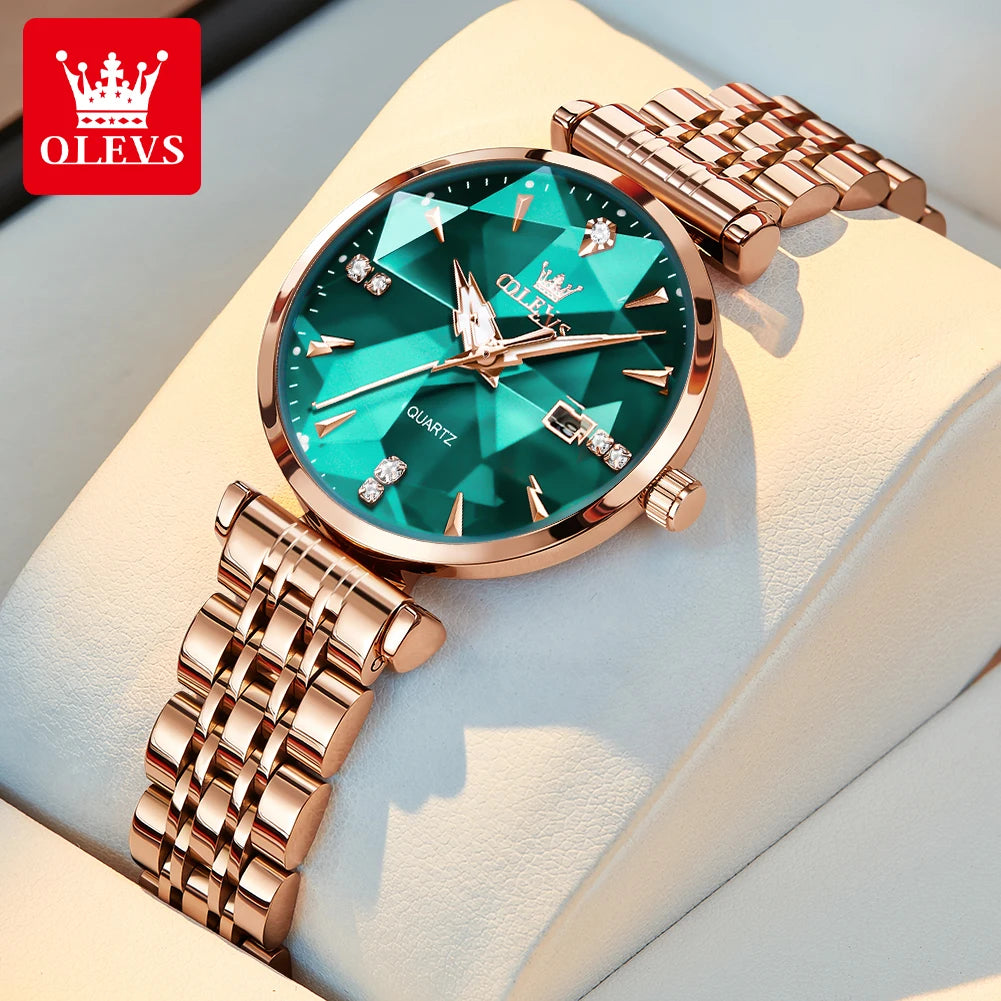 OLEVS 5536 Luxury Brand Diamond Quartz Women's Watch Fashion Elegant Rose Gold Waterproof Women's Watch Bracelet Set Reloj Mujer