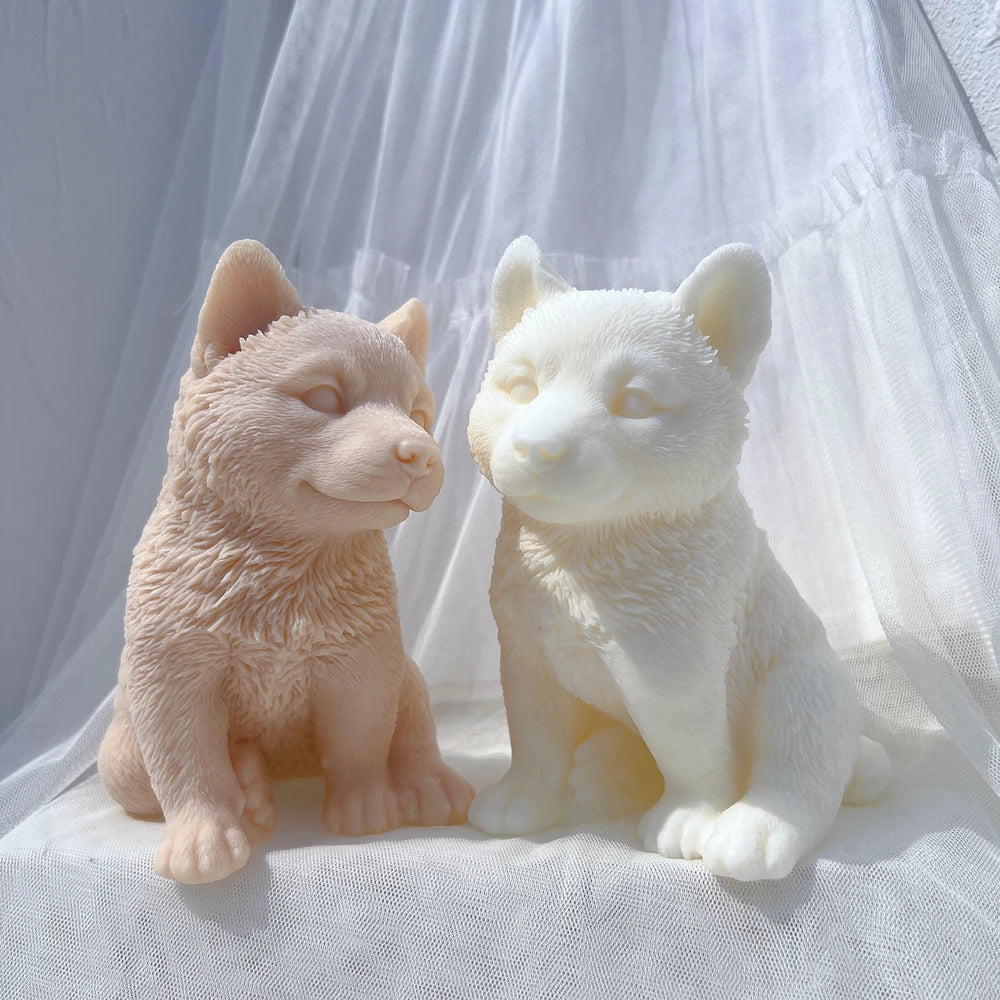 Siberian Husky Sled Dog Puppy Candle Mold Animal Puppies Soy Wax Silicone Mould Dog Lover Home Decor