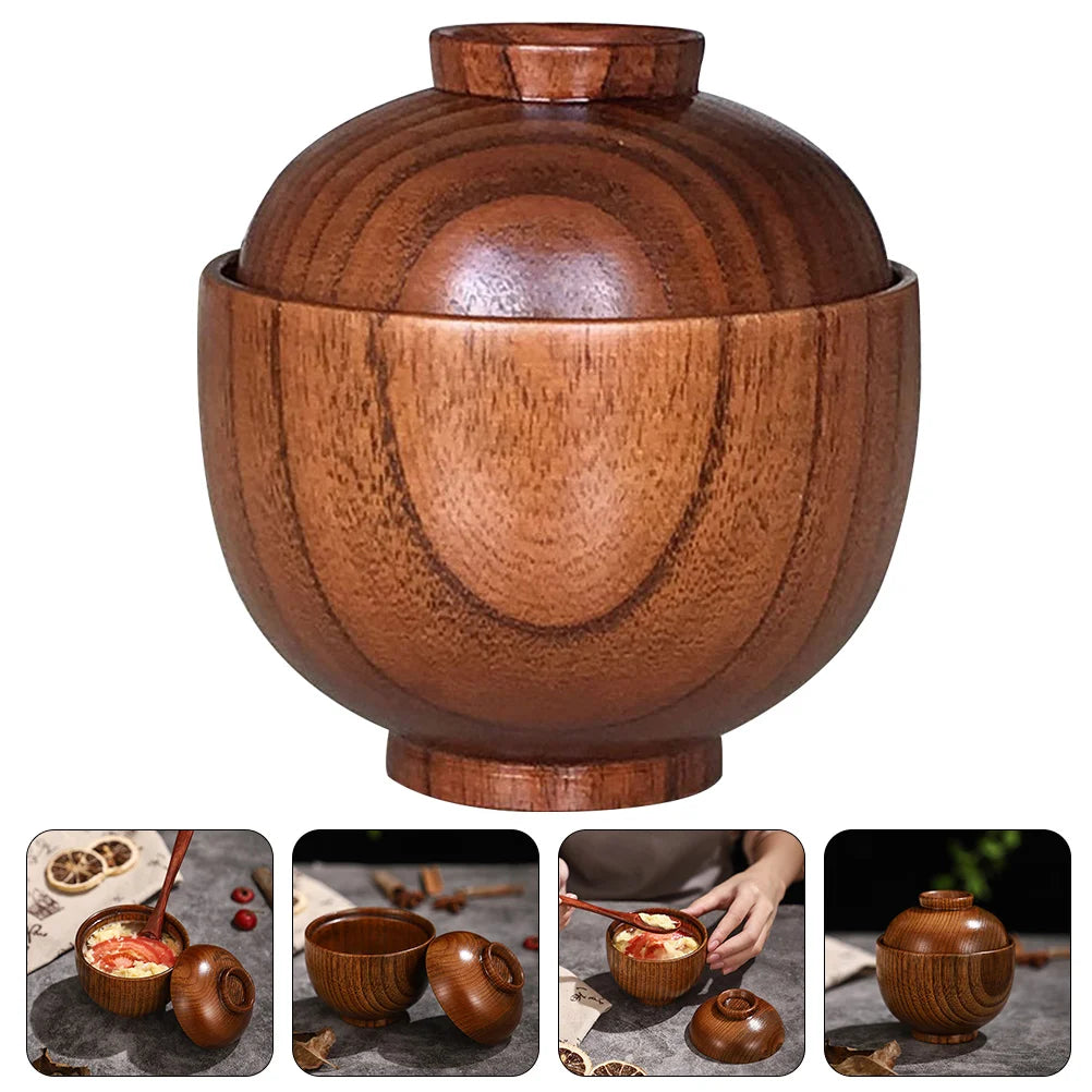 Wooden Bowl with Lid Miso Soup Bowl Rice Bowl Serving Bowl Wood Tableware wooden bowls wood bowls wooden food bowl