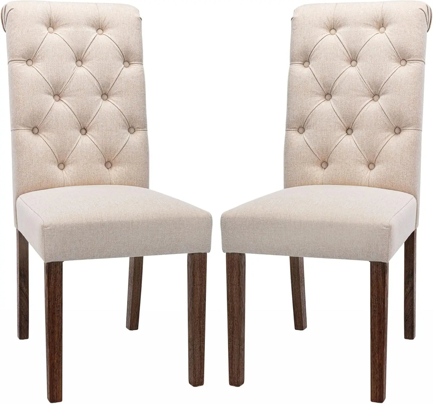 Tufted Dining Room Chairs Set of 2,Upholstered Fabric Side Stylish Kitchen Chairs with Solid Wood Legs and Padded Seat