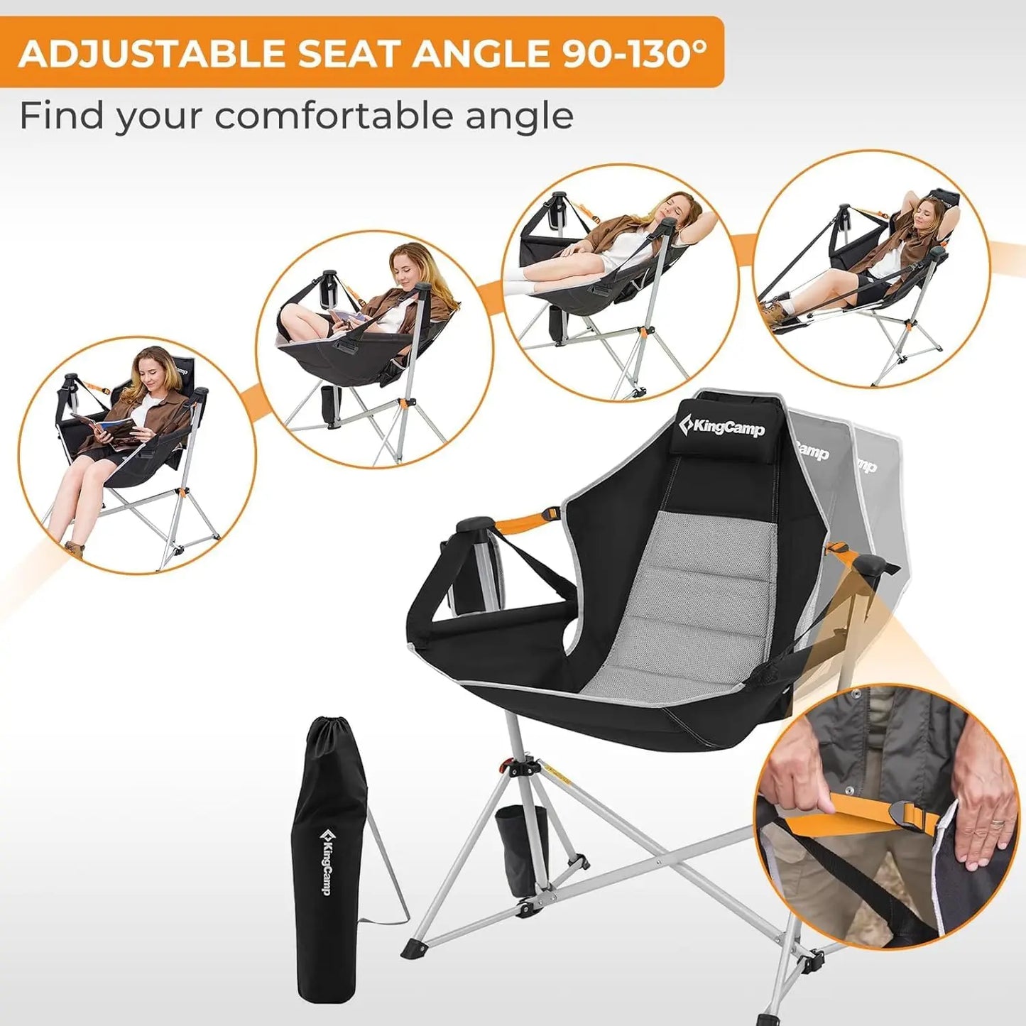 Camping Chair, Hammock , Folding Rocking , Aluminum Adjustable Back Swing , with Removable Footrest