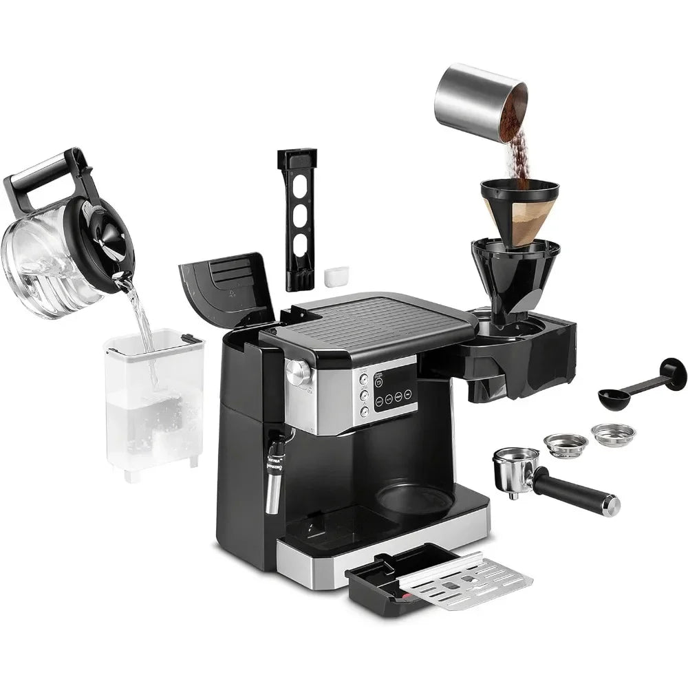 All-in-One Combination Coffee Maker & Espresso Machine + Advanced Adjustable Milk Frother for Cappuccino