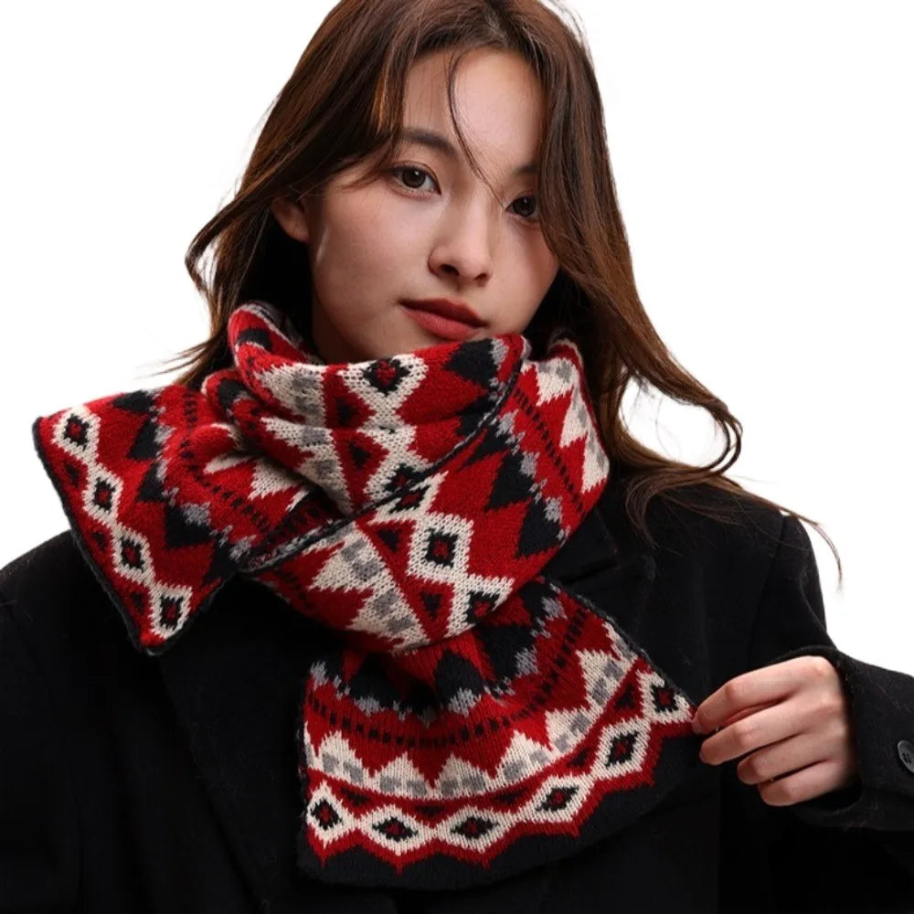 Simple Jacquard Winter Knitted Scarves Thickened Korean Style Women Scarf Keep Warm Crochet Woolen Neckerchiefs New Year Gift