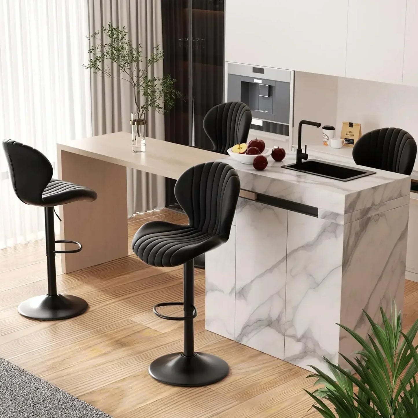 Bar Stools Set of 4 Modern Swivel Bar Chairs, Barstools Counter Height with High Backrest, Easy 3-5 Minute Assembly Bar Stools