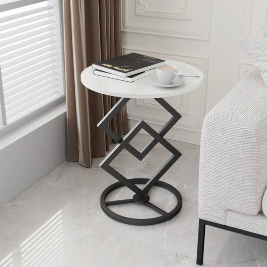 Light Luxury Simple End Table Creative Round Rock Plate Coffee Table Modern Small Household Living Room Metal Small Sofa