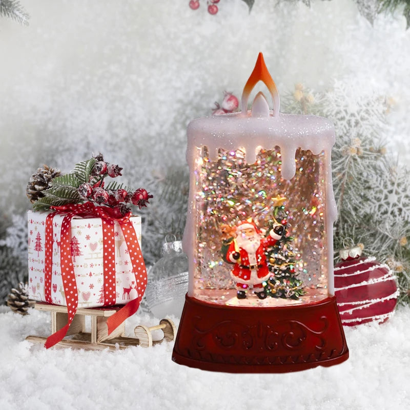 Christmas Flameless Candle Water Glittering Light-Up Candle Christmas Snow Globe Candle Party Decor Christmas Holiday