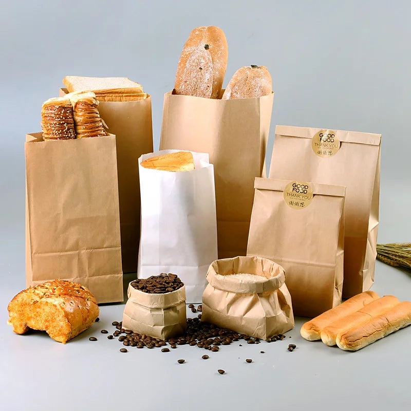 50/100pcs Kraft Paper Bag Packaging Biscuit Candy Food Cookie Bread Snacks Baking Takeaway Bags Environmentally Dry Paper Bags