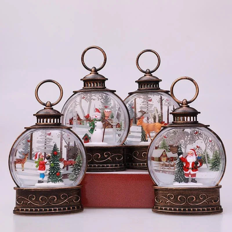 Lighted Christmas Snow Globe Lantern Battery Operated LED Night Light with Hook Christmas Tree Ornaments Gift Ideas