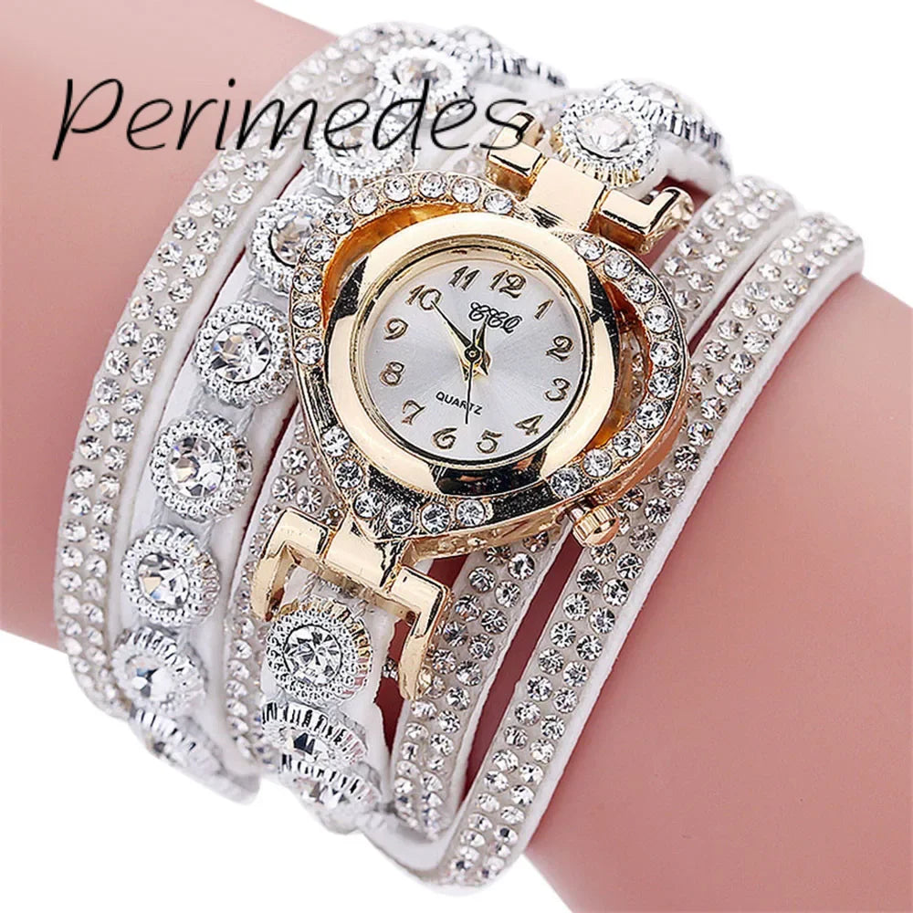 Women'S 2024 Watch Vintage Luxury Rhinestone Crystal Bracelet Alloy Dial Analog Quartz Movement Wrist Watch Fashion Reloj Mujer