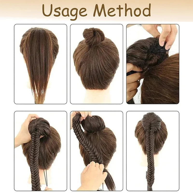 Drawstring style high-temperature silk long hair hand woven fishbone braid wig braid ponytail wig suitable for daily use by girl