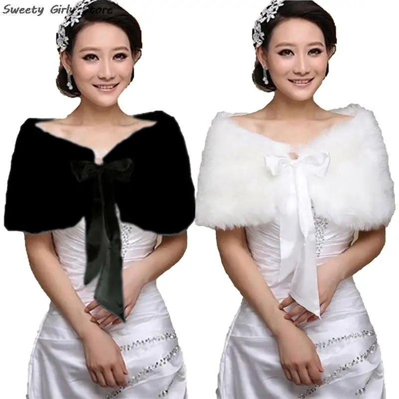 Marriage Fur Shawl Formal Dress Wedding Wrap Spring Winter Plush Jacket Bridal Outerwear Bridal Cape Elegant Short Coat Ribbon