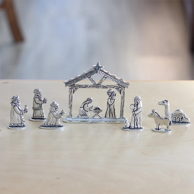 7Pcs/set Basic Spirit Nativity Set Iron Handcrafted Figurine Gift Box Home Decorative Christmas Ornaments Gifts