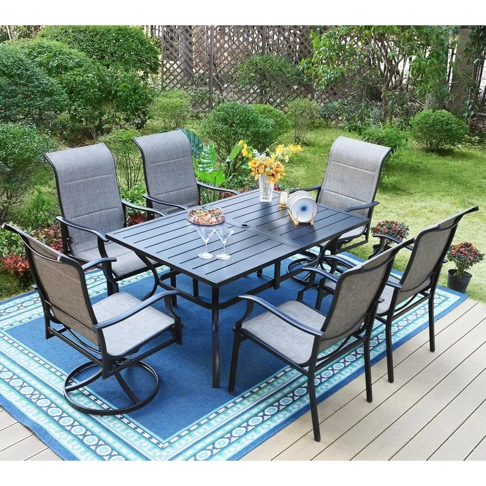 Outdoor Patio Dining Set,with Umbrella Hole and 6 Patio Dinings Chairs Waterproof & Rustproof Suitable,Outdoor Dining Table Sets