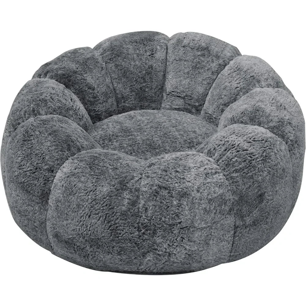 Bean Bag Sofa, Filled Bean Bag Chair, 36 Inch Low Backrest Support Petal Armrest Structure Design, Gray Bean Bag Sofa Chair