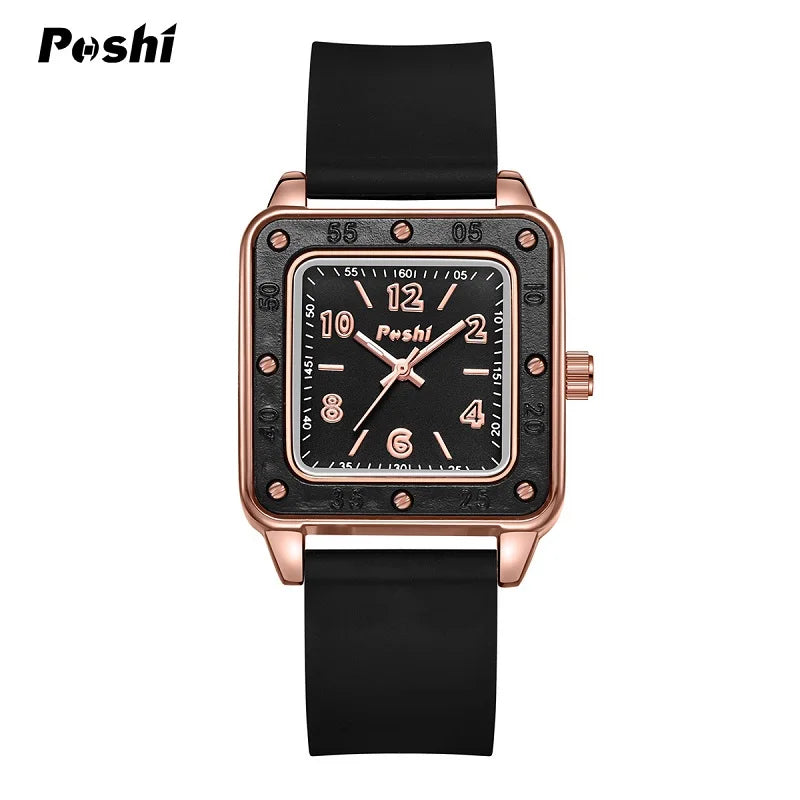 POSHI New Watch for Women Fashion Casual Quartz Wristwatches Silicone Strap Green Dial Women's Business Watches Montre Femme