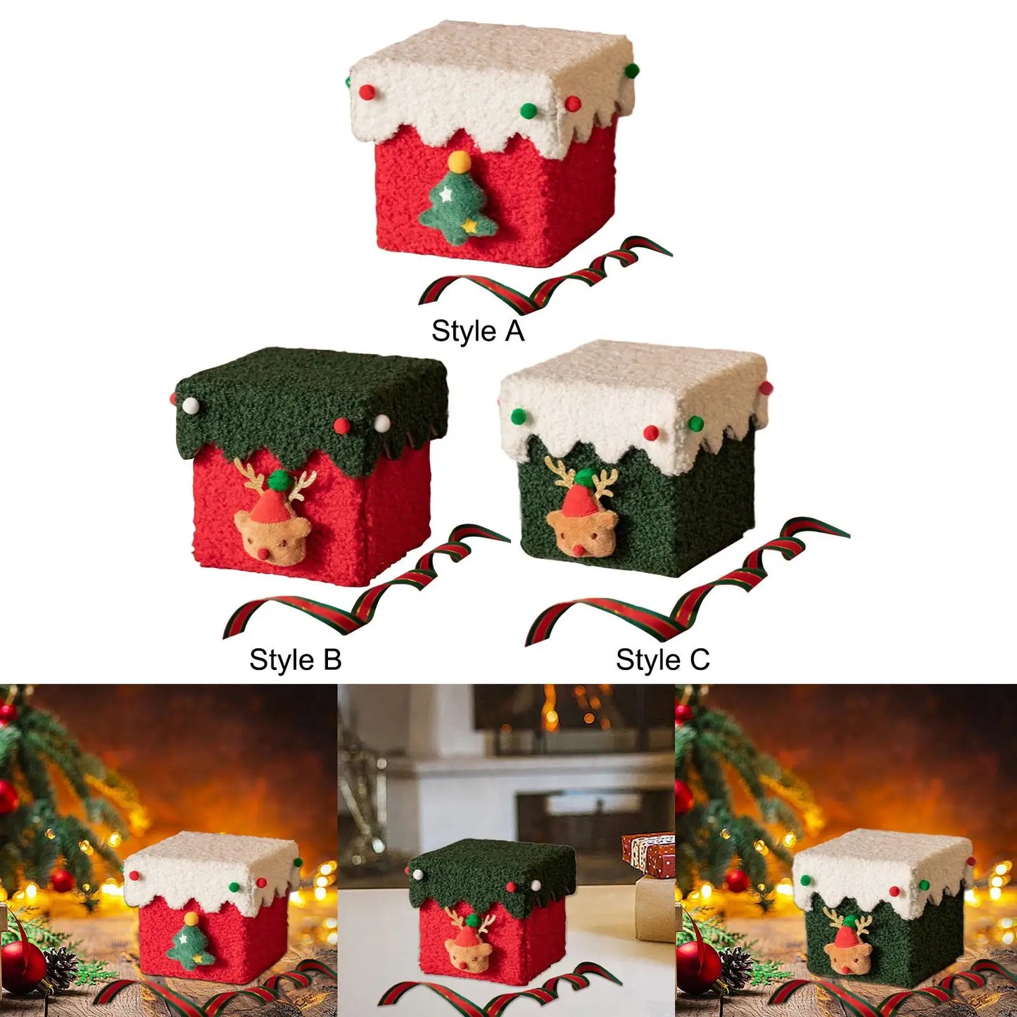 Christmas Gift Box Flannel Creative Gift Wrapping Bag DIY Candy Box for New Year Celebration Cookies Party Present Packaging