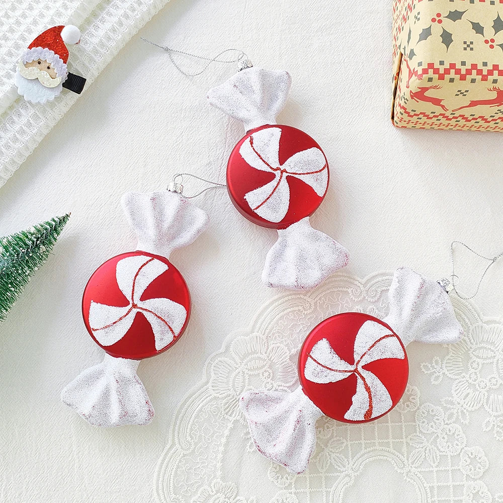 6pcs Christmas Hanging Candy Ball Lollipop Candy Cane Pendants Christmas Tree Ornaments Christmas Decor Home 2024 New Year Gifts