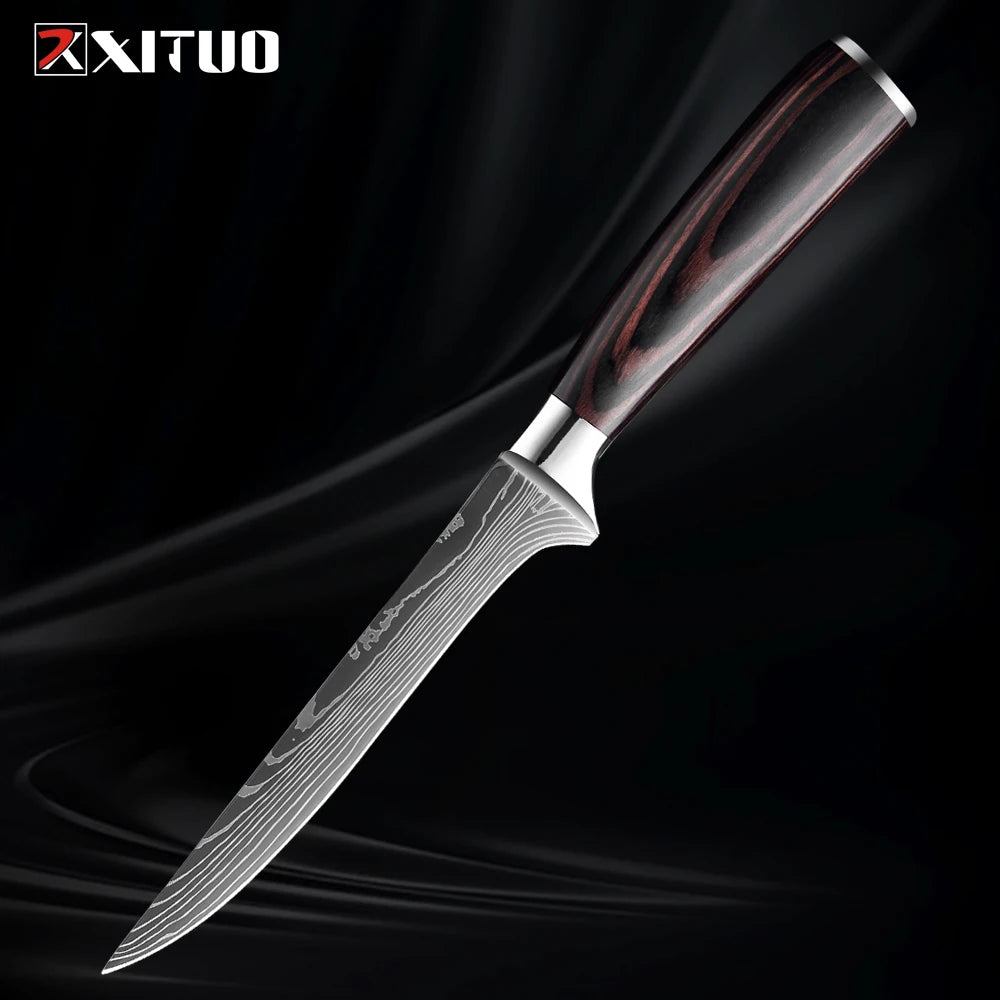 XITUO Kitchen Knife Set 1-9PCS,7Cr17Mov Stainless Steel Sharp Chef Knife Santoku Knife Fruit knife Ergonomic Pakkawood Handle