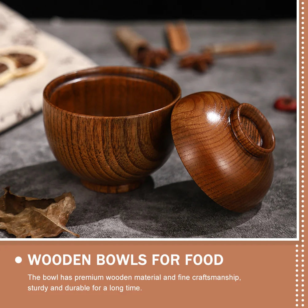 Wooden Bowl with Lid Miso Soup Bowl Rice Bowl Serving Bowl Wood Tableware wooden bowls wood bowls wooden food bowl