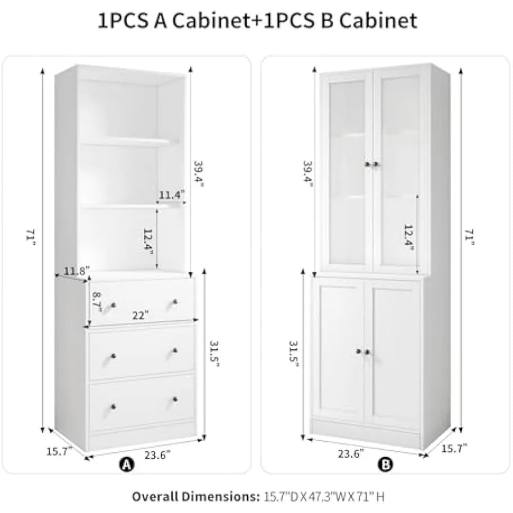 Wood Filing Cabinet With Open Storage Shelf Shelving for Books Glass Doors 5-Tier Fixed Storage Shelves for Home Office Bookcase