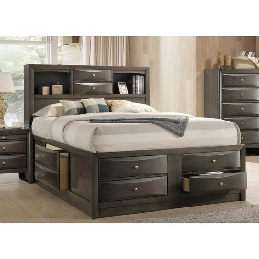 Full Bed with Storage, Solid Wood Full Size Bed Frame with Headboard Suitable for bedrooms, free shipping