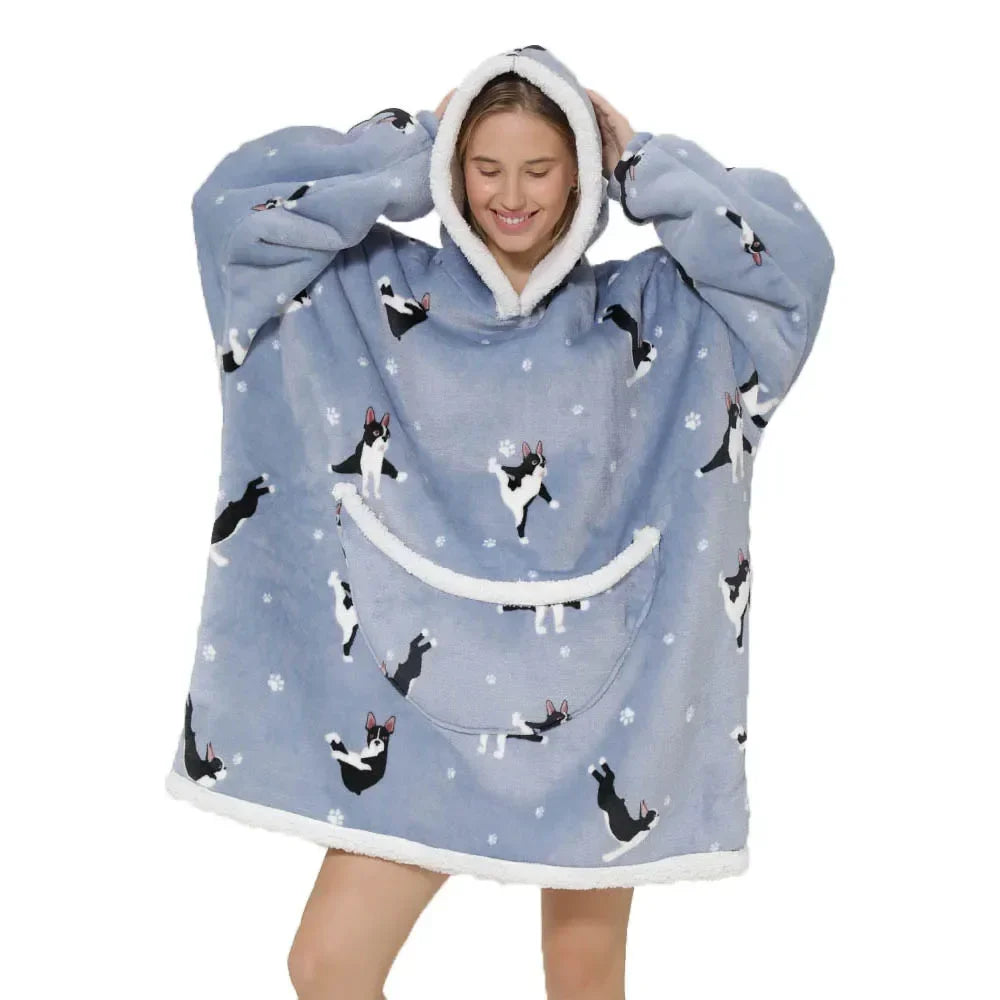 Oversized Blanket Hoodie for Women Men Wearable Blanket Hoodie with Sleeves Cute Cartoon Avocado Print Sweatshirt Winter Clothes