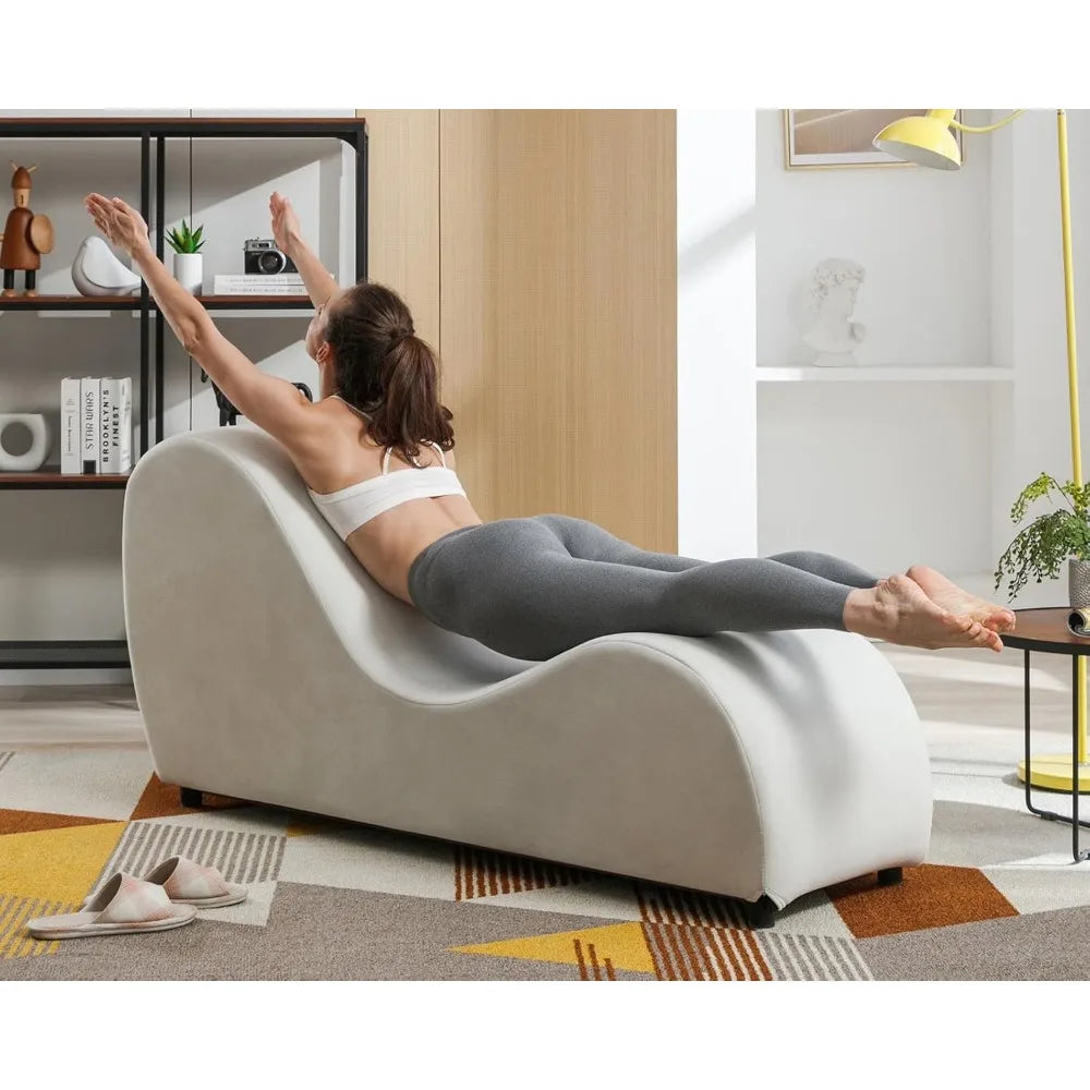 Yoga Chair, Sleek Chaise Lounge for Yoga, Ergonomic for Stretching, Relaxing & Exercising, 61" D x 18" W x 28" H, Beige