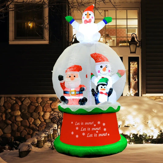 Inflatable Christmas Snow Globe with LED Light Blow Up Santa Penguin Snowman in Snowing Globe Outdoor Yard Xmas Party Decoration