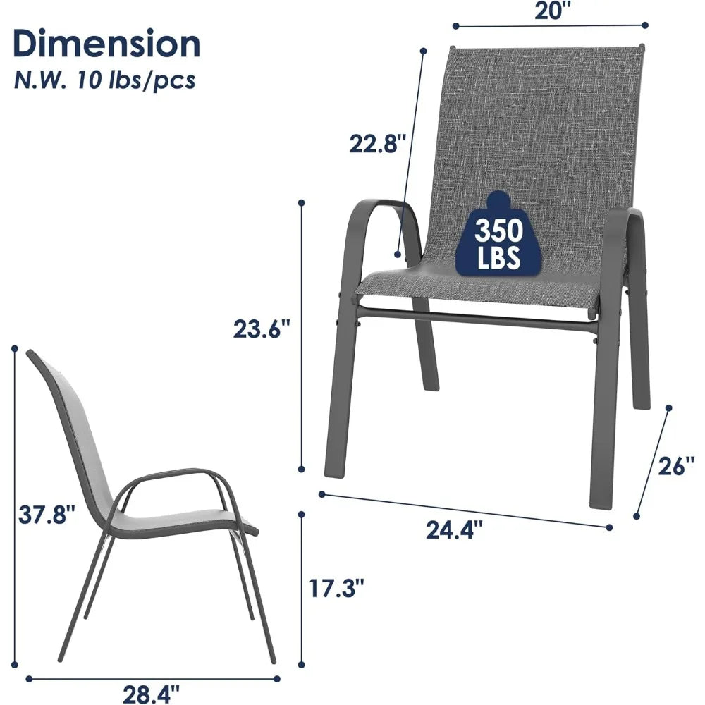 Patio Chairs Set of 6, Outdoor Lightweight Stackable Dining Chairs w/All-Weather Textilene Fabric & Metal Frame, 350LBS Capacity