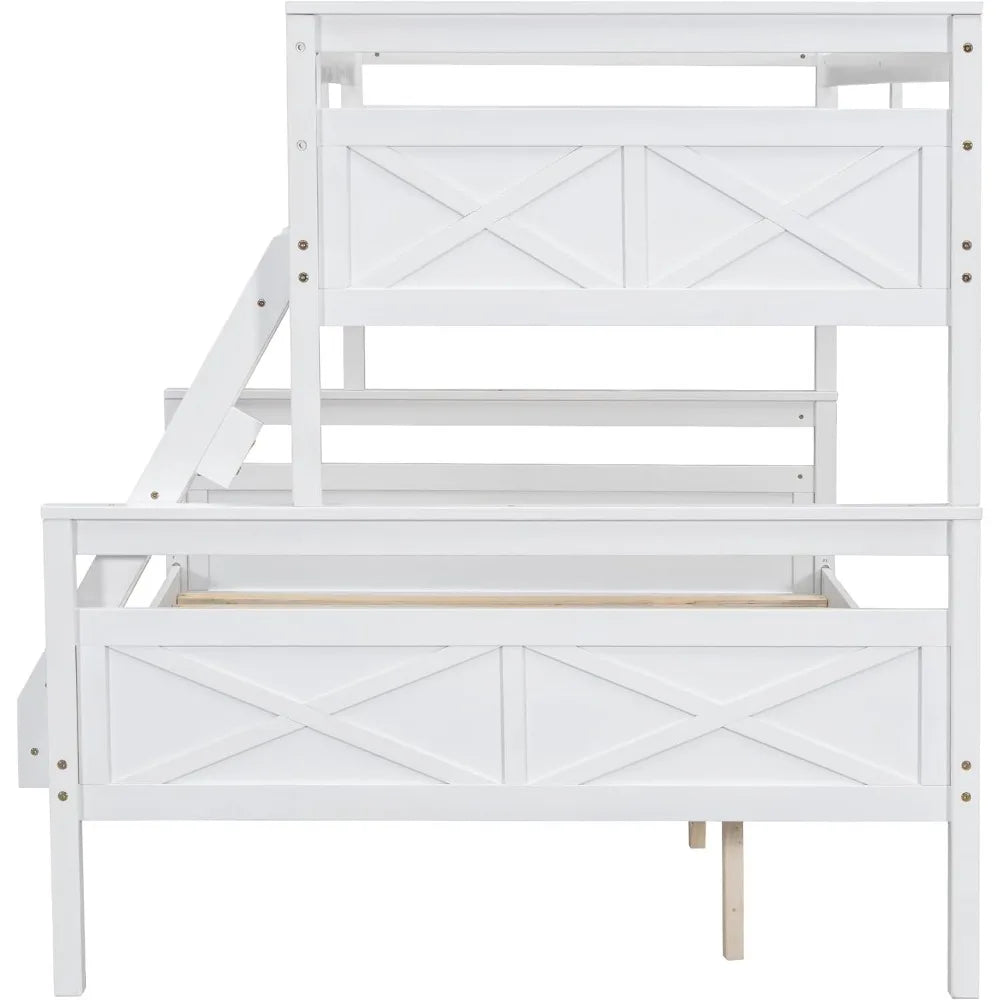 Bunk Bed, with Ladder Safety Guardrail Sturdy Wood Beds Frame Easy Assembly Space-Saving Design for Bedroom, Wood Bunk Bed Frame