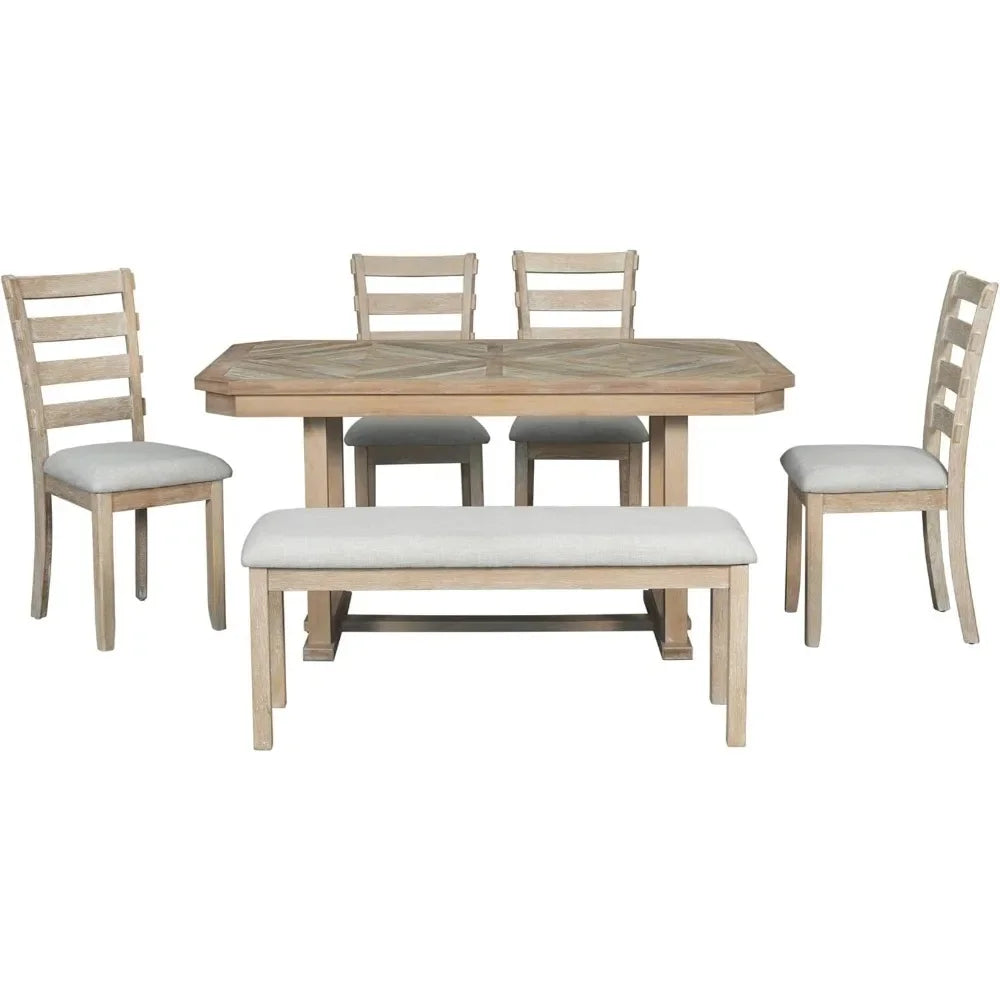 with 4 Chairs & Bench Rectangular Kitchen Table Set with Wood Grain Pattern Tabletop Dining Room Set for Kitchen, Dining Room