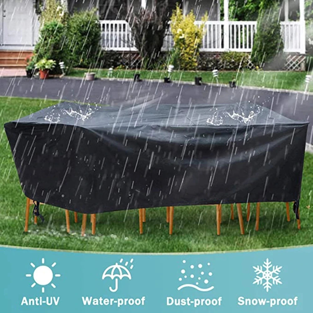 Patio Outdoor Furniture Covers Waterproof Rain Snow Dust WindProof Anti-UV Oxford Fabric Garden Sofa Chair Table Cover Black