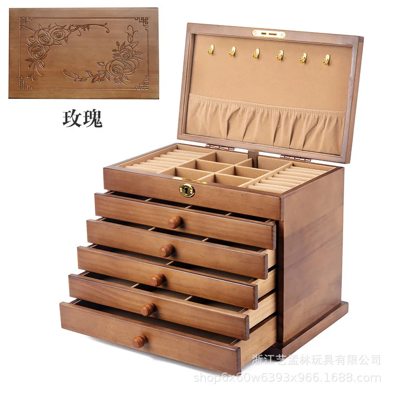 Wood Jewelry Box Big Size Ring Necklace Earrings Jewelry Box Organizer Drawer Bracelet Display Stand Women Accessories Storage