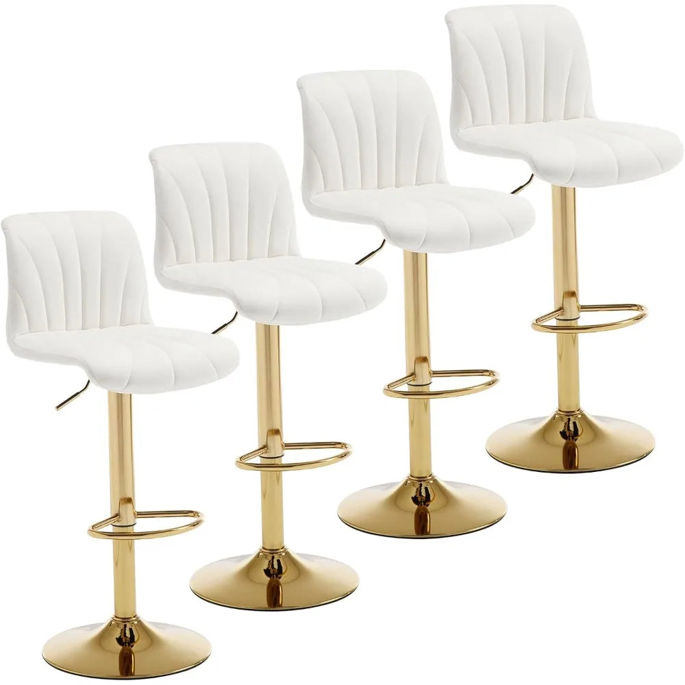 Swivel Bar Stools Set of 4, Counter Height Barstools with Golden Base, 5 Minute Assembly, Adjustable Velvet Armless Bar Chair