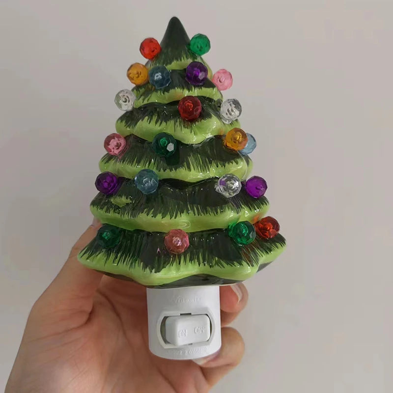 Christmas Tree Night Light Vintage Green Christmas Tree Wall Plug In Night Light Hand Painted Nightlight Bedside Lamp