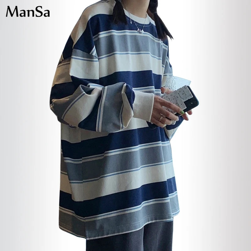 spring autumn Striped hoodies women fashion Long Sleeve Hoodie Sweatshirt Harajuku Jumper cotton Pullovers Casual oversized Coat